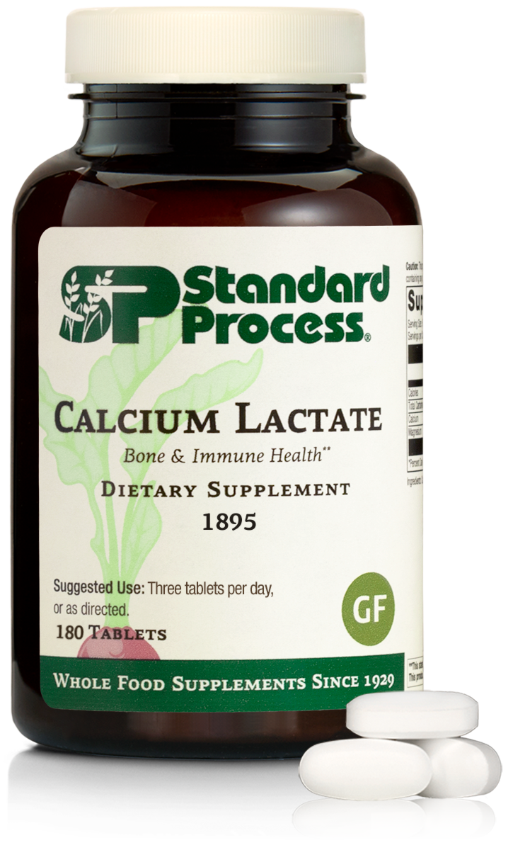 Calcium Lactate, 180 Tablets An image of a bottle of Calcium Lactate, 180 tablets.