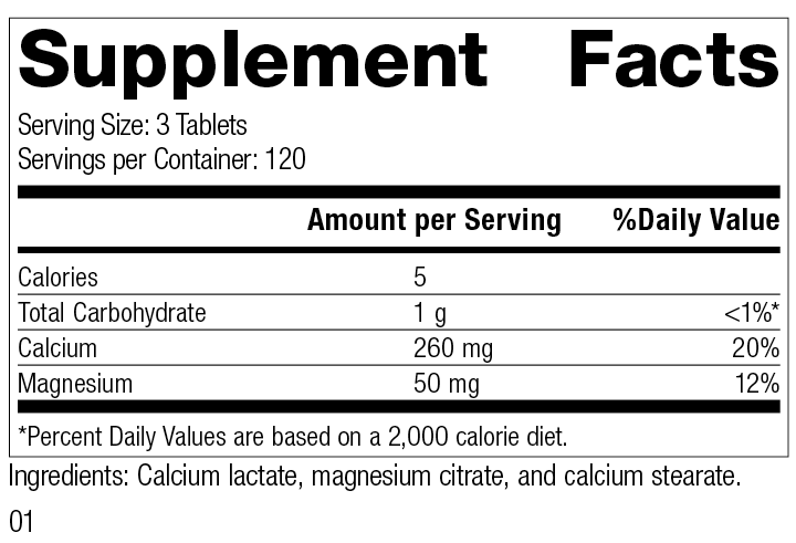 Calcium Lactate, 360 Tablets Rev 01 Supplement Facts