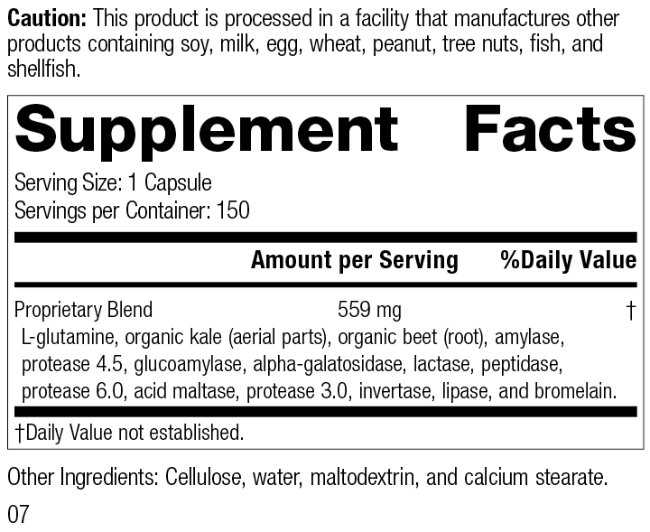 Enzycore, 150 Capsules Enzycore, 150 Capsules, Rev 07 Supplement Facts