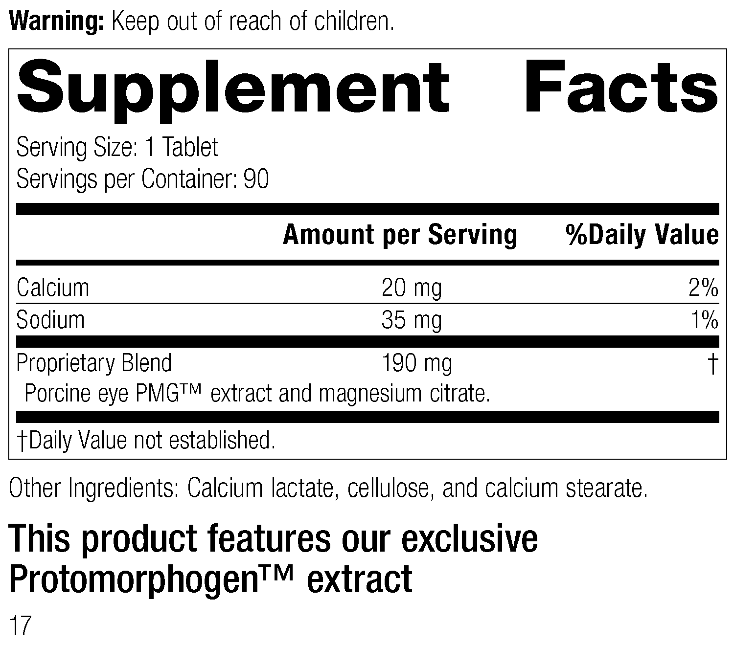 Oculotrophin PMG®, 90 Tablets 6075 Oculotrophin PMG R16 Supplement Facts
