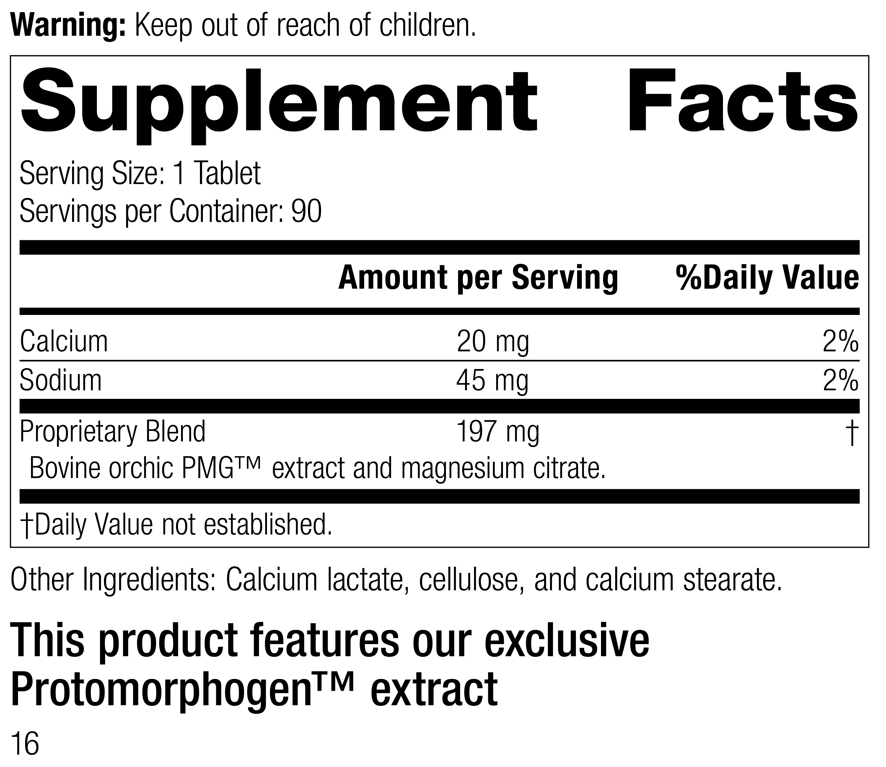 Orchic PMG®, 90 Tablets Orchic PMG®, 90 Tablets, Rev 15 Supplement Facts