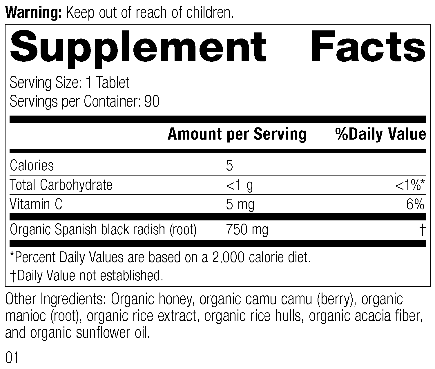 Spanish Black Radish, 90 Tablets Spanish Black Radish,90 Tablets, Rev 01 Supplement Label