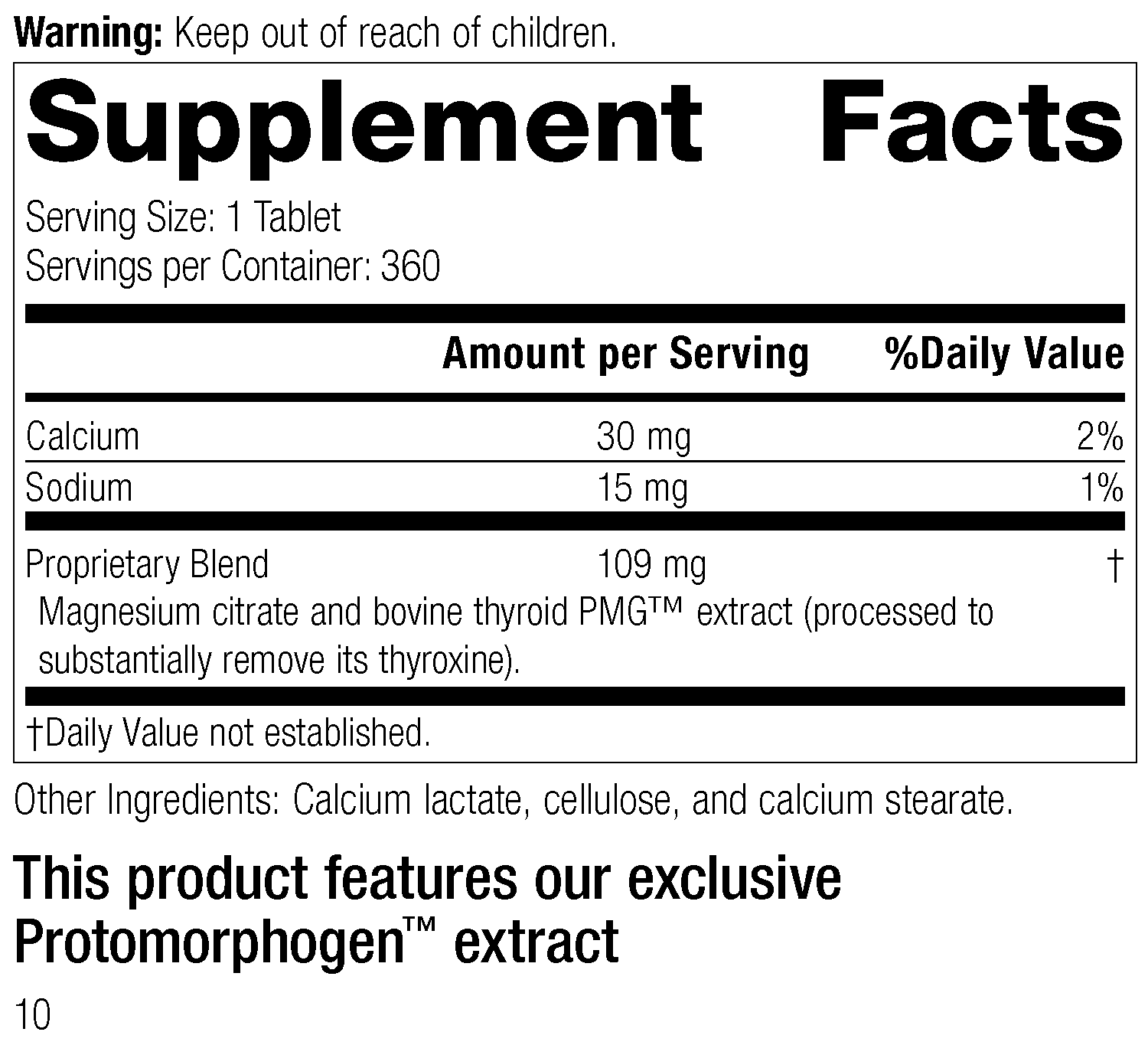 Thytrophin PMG®, 360 Tablets 8030 Thytrophon PMG R09 Supplement Facts