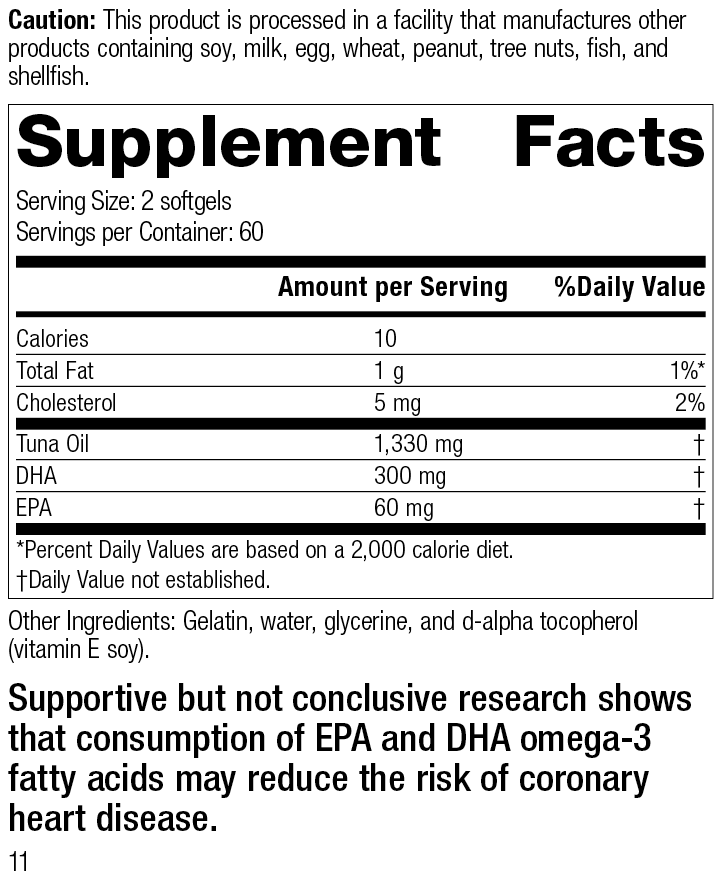 Tuna Omega-3 Oil, 120 Softgels Tuna Omega-3 Oil, 120 Softgels, Rev 11 Supplement Facts