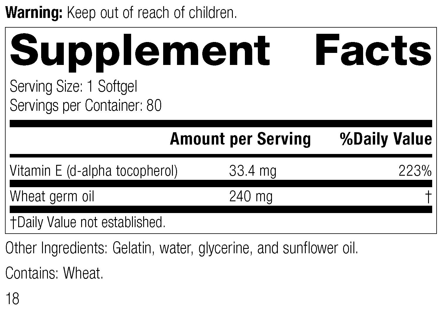 Wheat Germ Oil Fortified™, 80 Softgels Wheat Germ Oil Fortified™, Rev 16 Supplement Facts