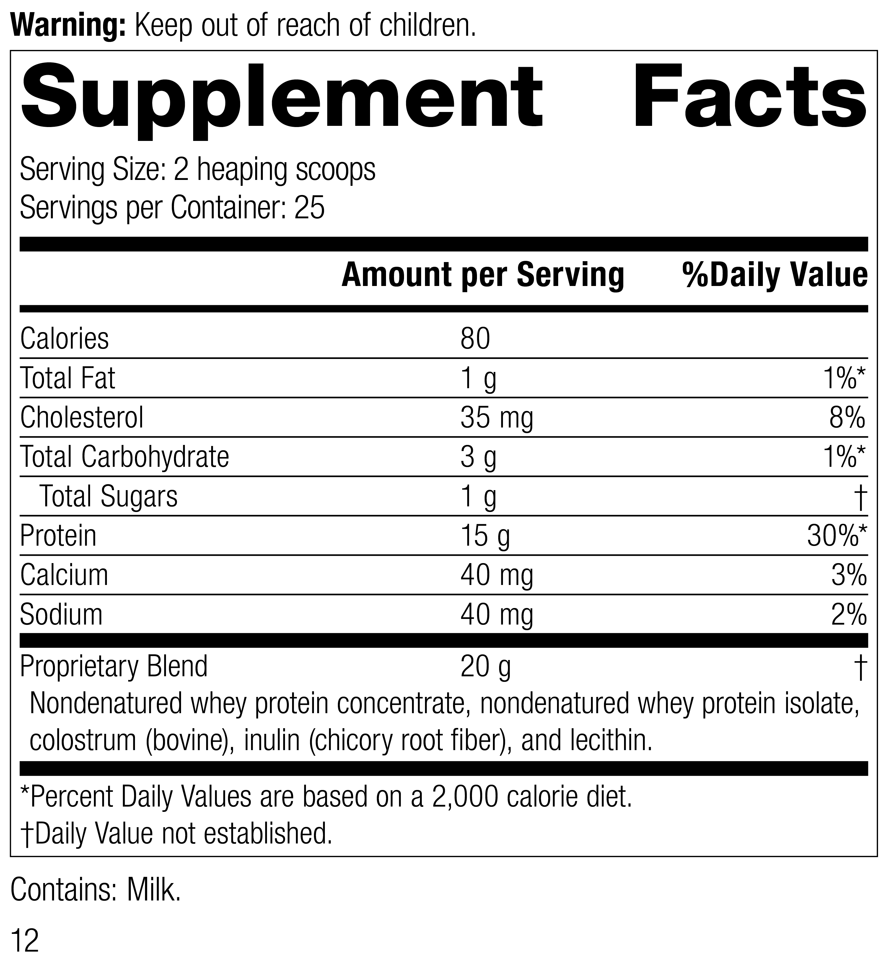 Whey Pro Complete, 21 oz (600 g) Whey Pro Complete, 1.3 lbs. (600 g), Rev 11 Supplement Facts
