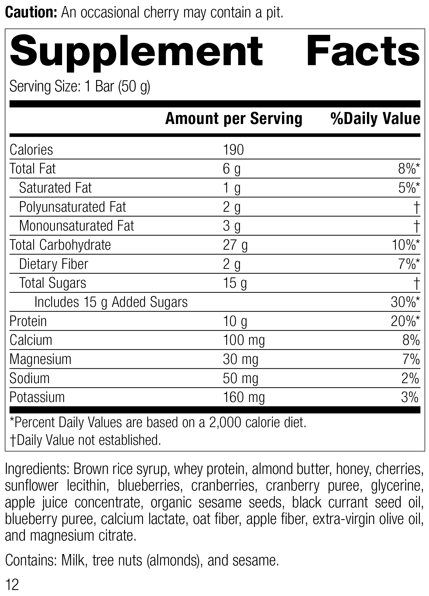StandardBar®-Berry, 18 1.75 oz. (50 g) Bars StandardBar®-Berry, Rev 12 Supplement Facts