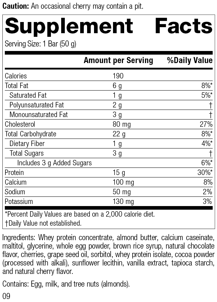 StandardBar®-Cocoa Cherry, 18 1.75 oz. (50 g) Bars StandardBar®-Cocoa Cherry, Rev 07 Supplement Facts
