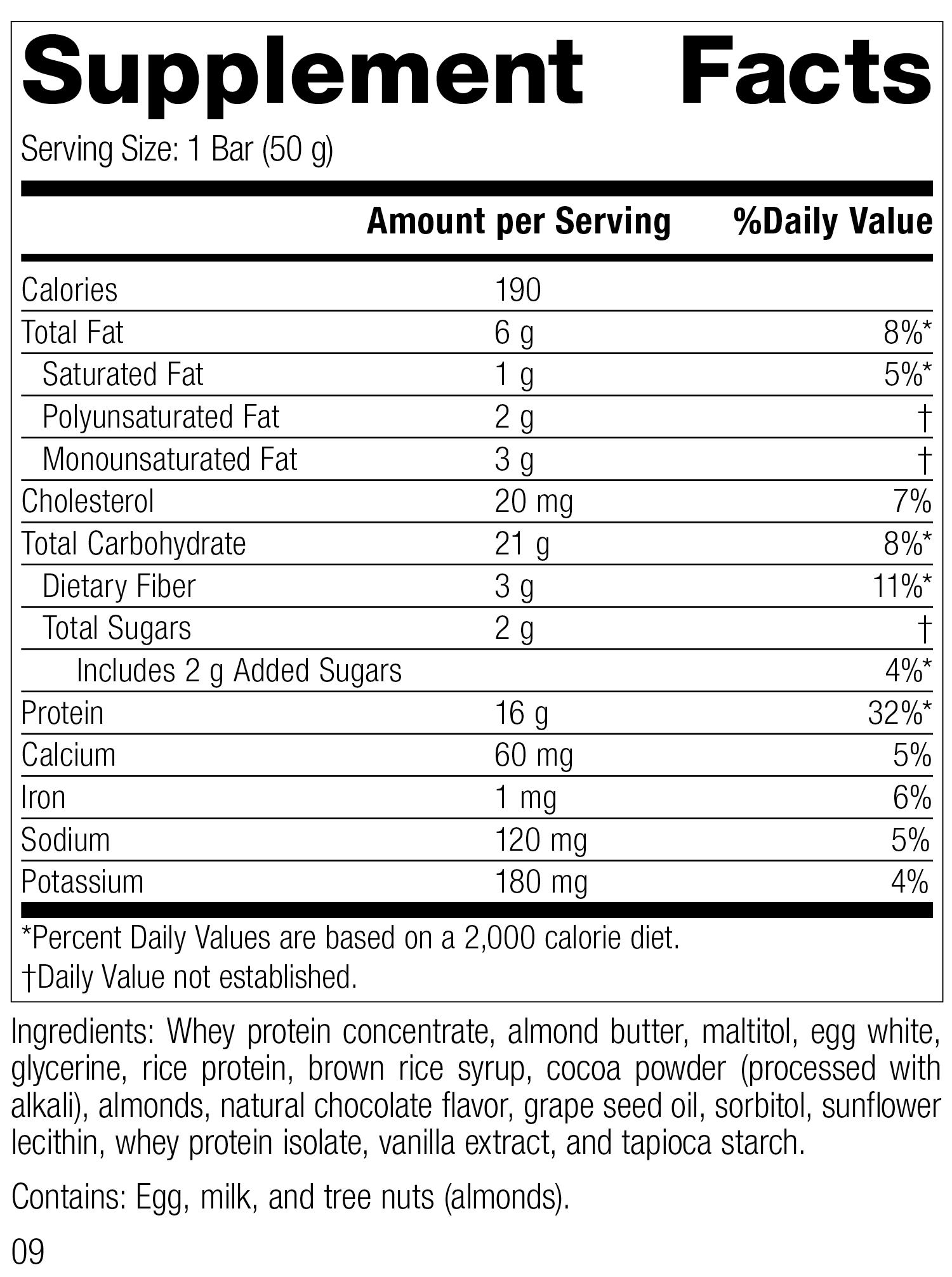 StandardBar®-Cocoa Crisp, 18 1.75 oz. (50 g) Bars StandardBar®-Cocoa Crisp, Rev 06 Supplement Facts