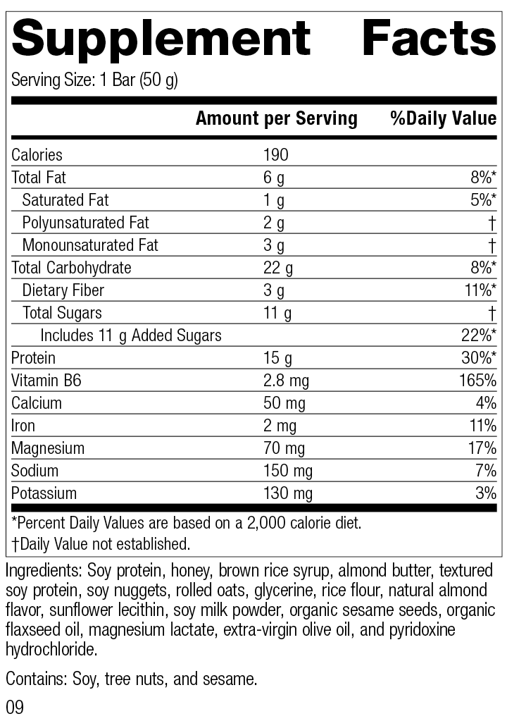 StandardBar®-Soy Almond Crunch, 18 1.75 oz. (50 g) Bars StandardBar®-Soy Almond Crunch, Rev 08 Supplement Facts