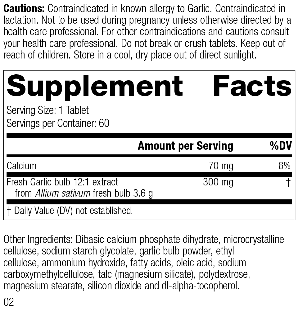 Garlic Forte, 60 Tablets Garlic Forte, 60 Tablets, Rev 01 Supplement Facts