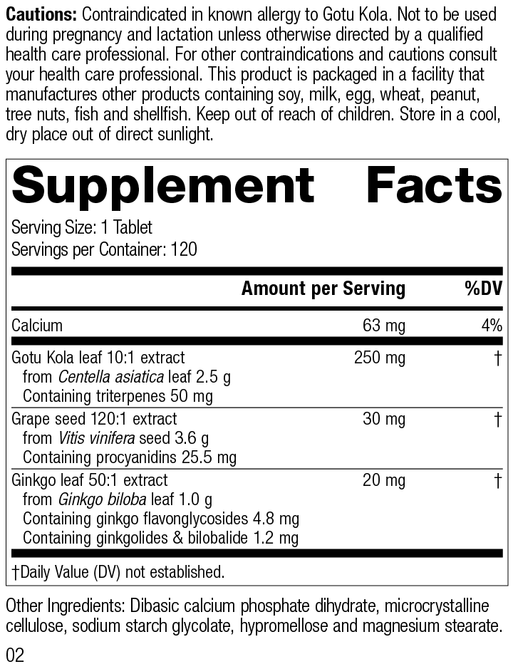Gotu Kola Complex, 120 Tablets Gotu Kola Complex, 120 Tablets, Rev 02 Supplement Facts