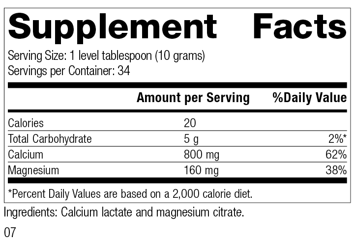 Calcium Lactate Powder, 12 Ounces, Rev 07 Supplement Facts