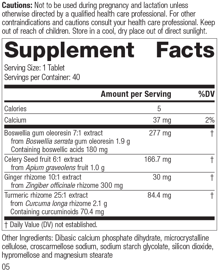 Boswellia Complex, 40 Tablets, Rev 04 Supplement Facts